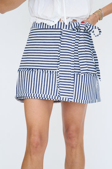 Striped Wrap Tie Mini Skirt