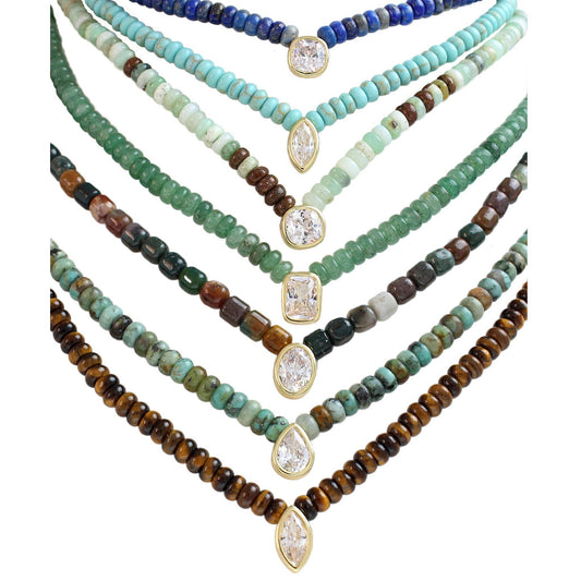 Gemstone Bead and Solitaire CZ Necklace
