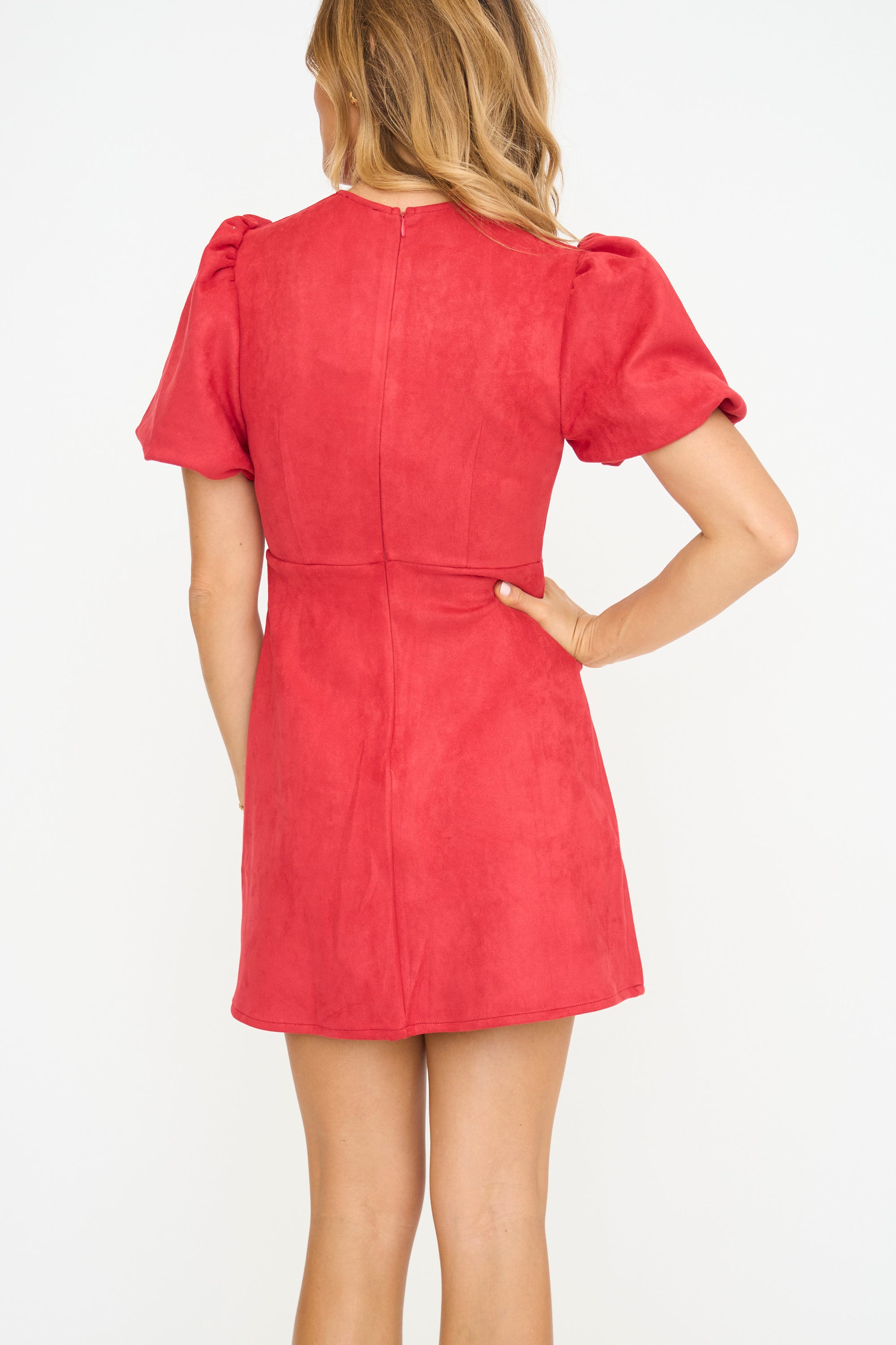 Red Ribbon Suede Mini Dress