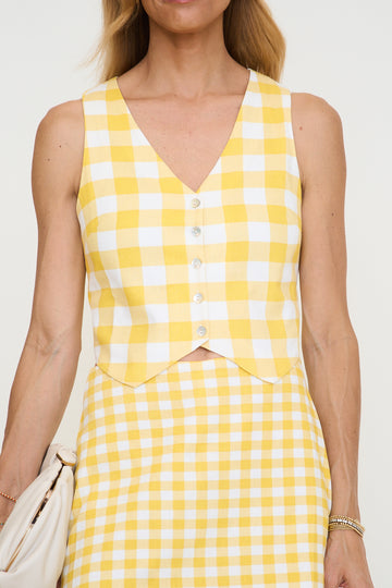 Kayri Button Up Cropped Gingham Vest
