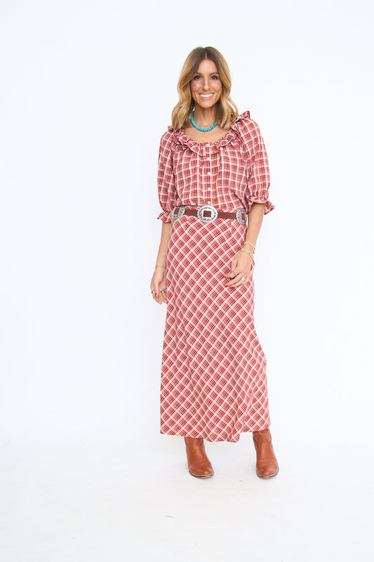 Plaid Ruffle Hostess Blouse