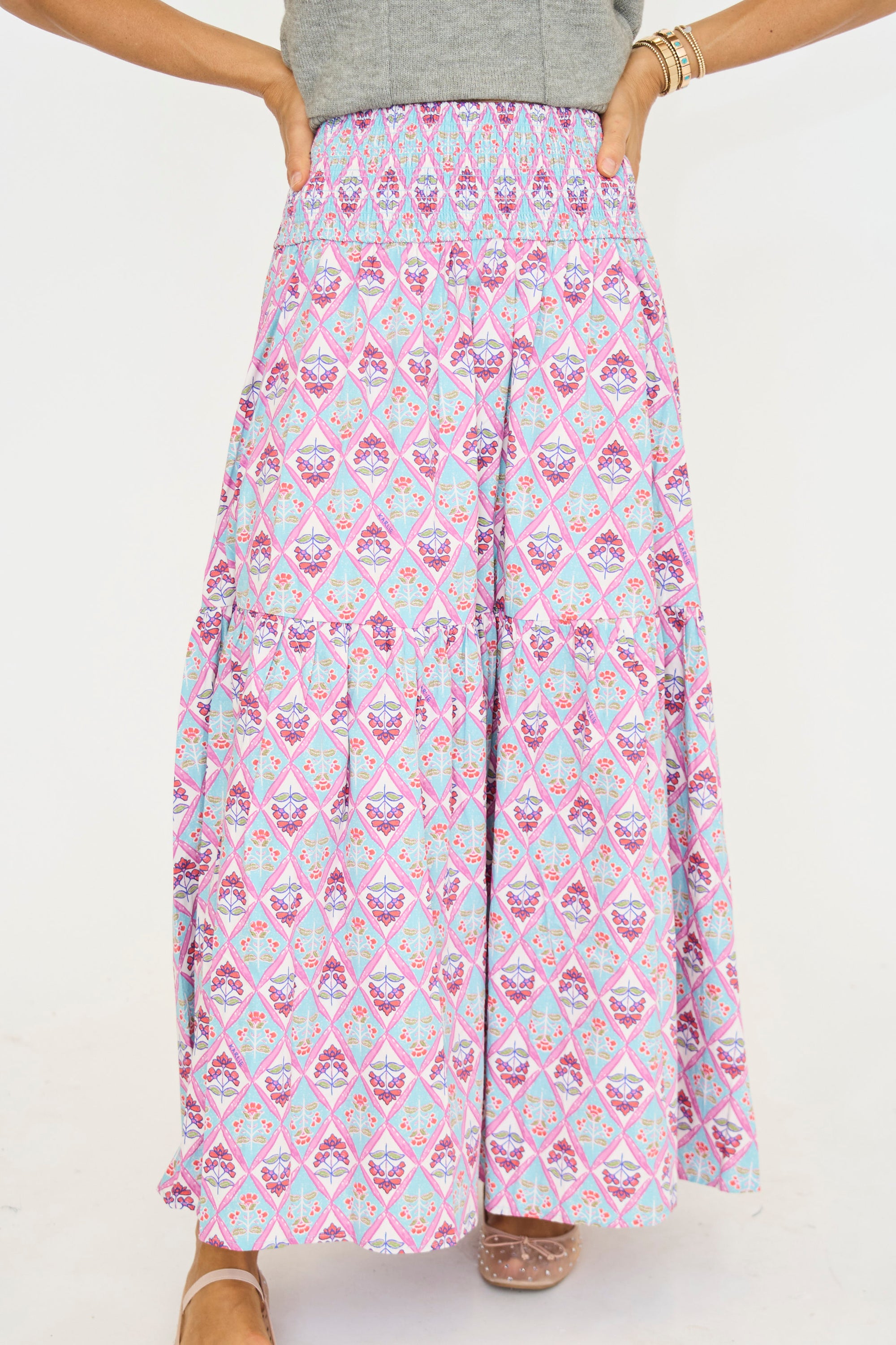 Paris Floral Smock Waist Maxi Skirt