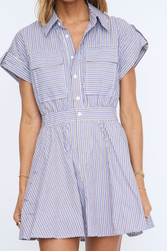 Stripe Utility Pocket Shirt Dress