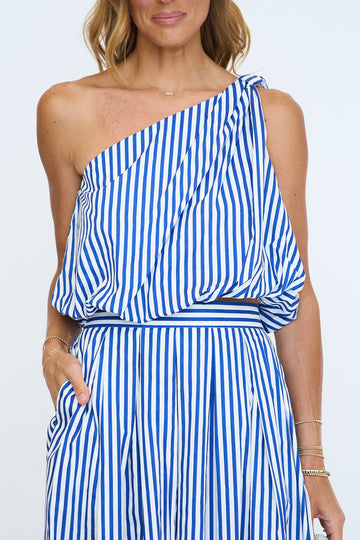 Striped One Shoulder Bubble Sleeveless Crop Top
