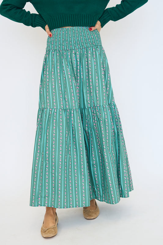 Floral Stripe Tier Smock Maxi Skirt
