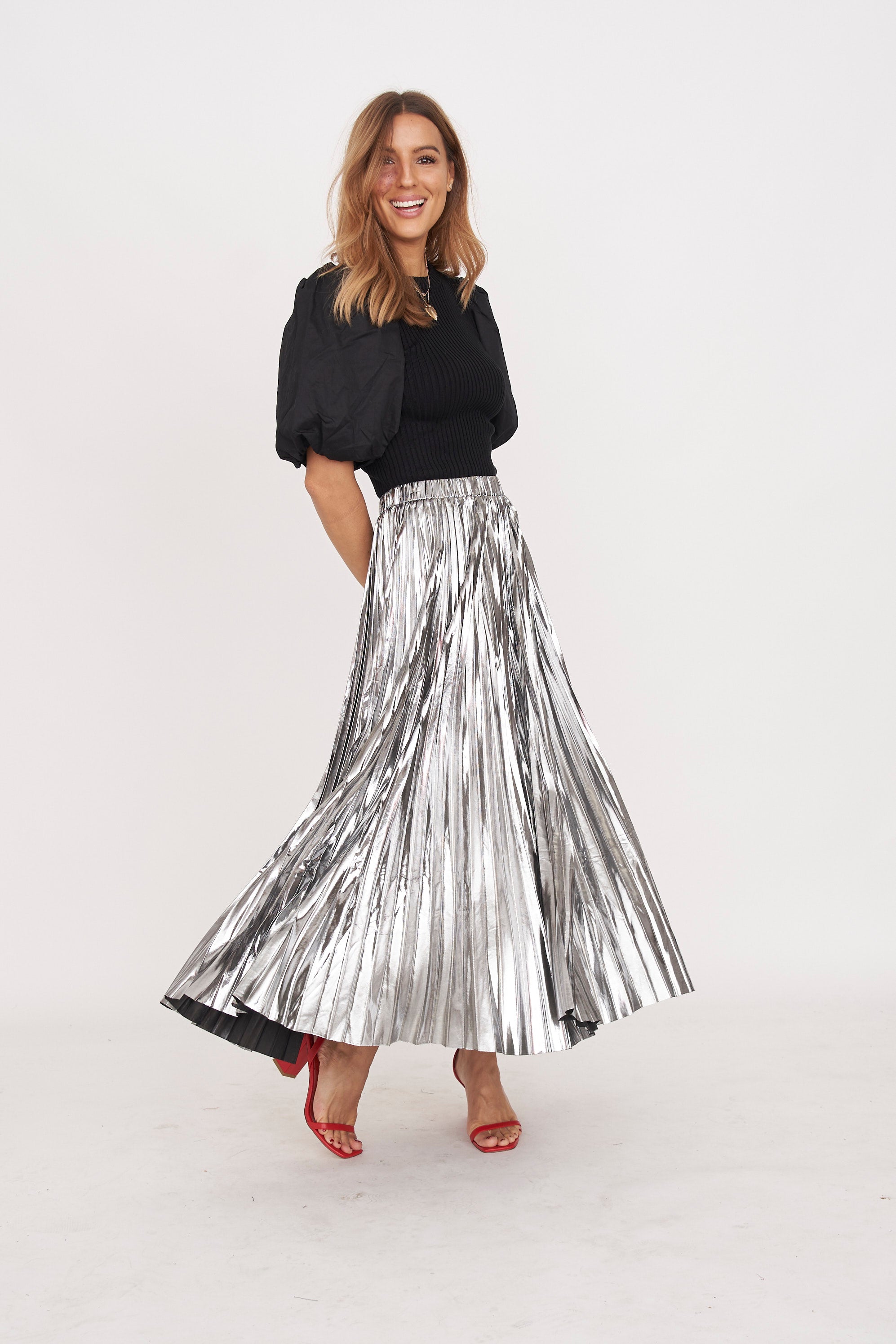 Alessandra Silver Pleated Skirt