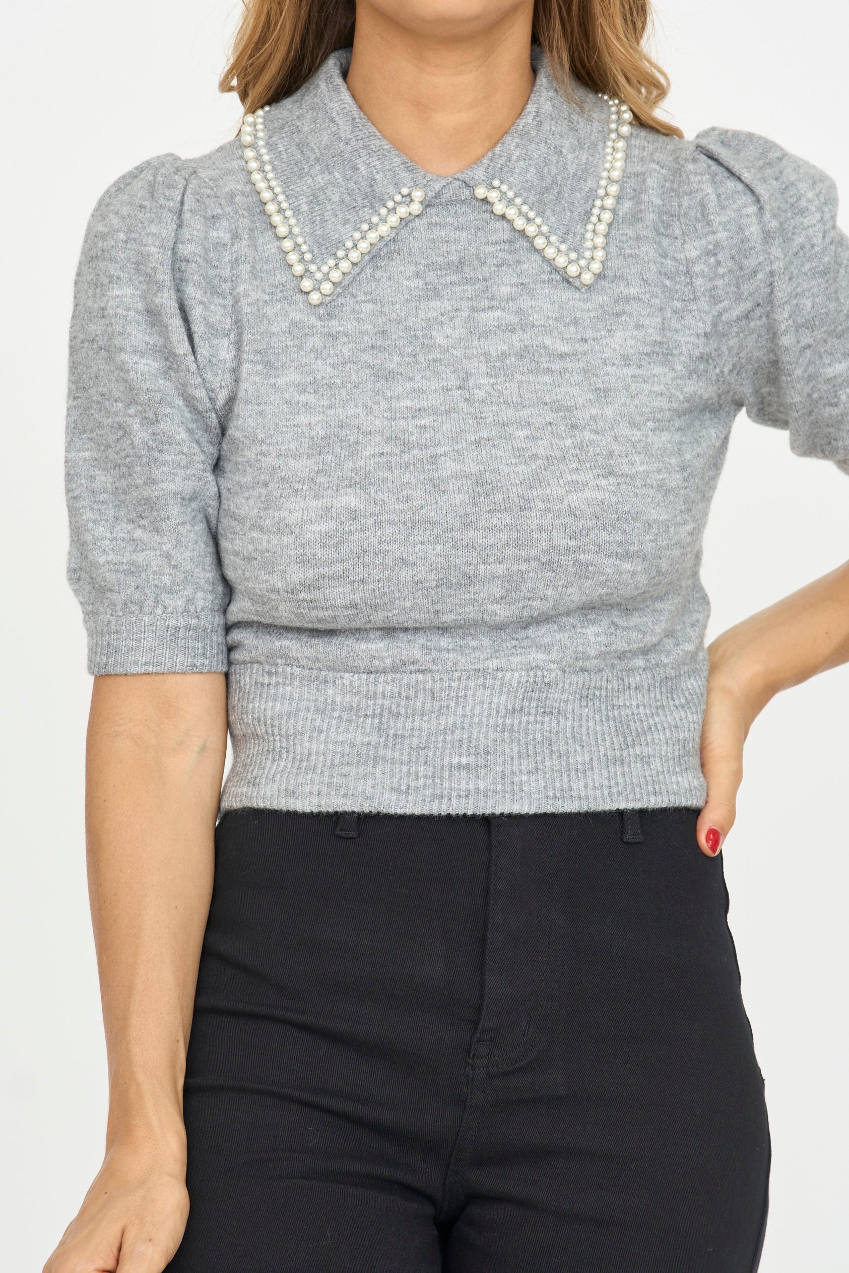 Pearl Collar Sweater Top