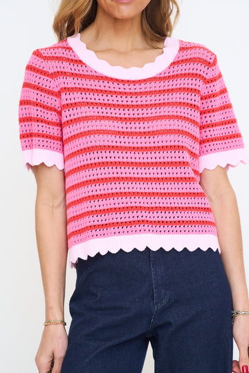Claire Stripe Crochet Sweater Top
