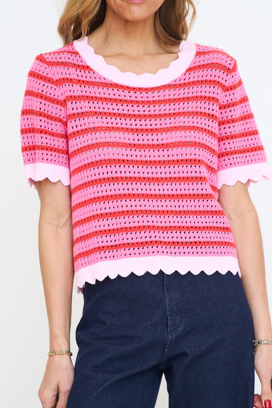 Claire Stripe Crochet Sweater Top