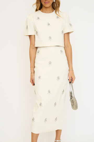 Jewel Embellished Cropped Top And Midi Skirt Set
