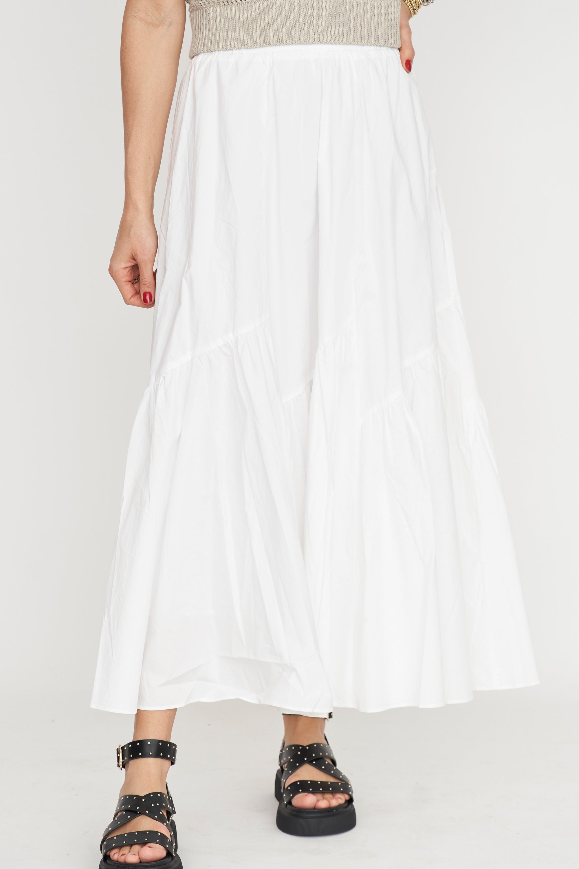High Waist Ruffled Flare Skirt in White