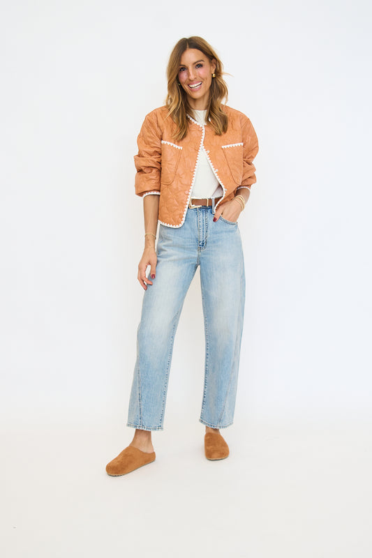 Quilted Jacket with Scallop Trim Snap Buttons