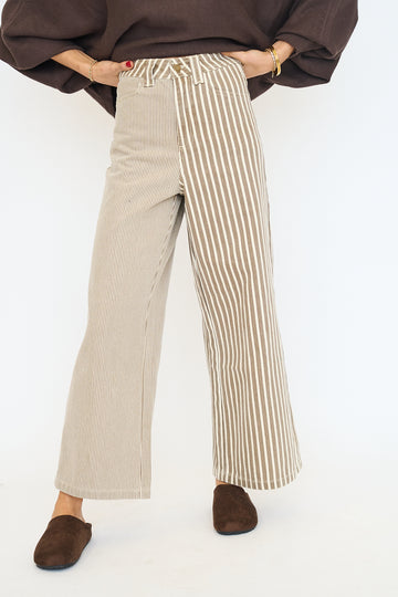 Stripe Fabric Mixed Pants