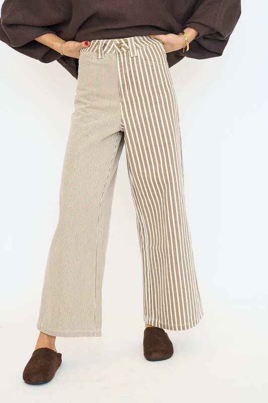 Stripe Fabric Mixed Pants