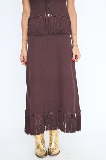 Fringe Hem Knit Midi Skirt