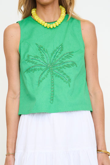 Berit Embroidered Palm Tree Top