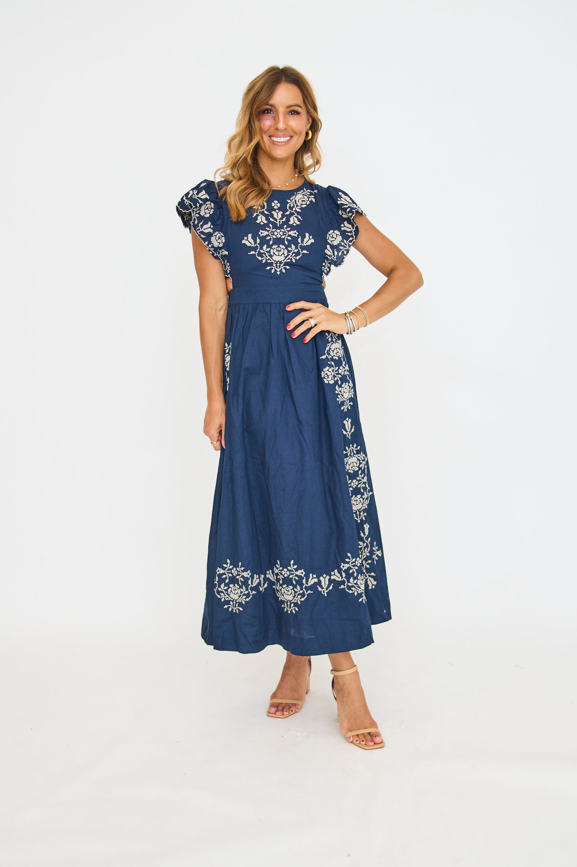 Liza Embroidered Navy Maxi