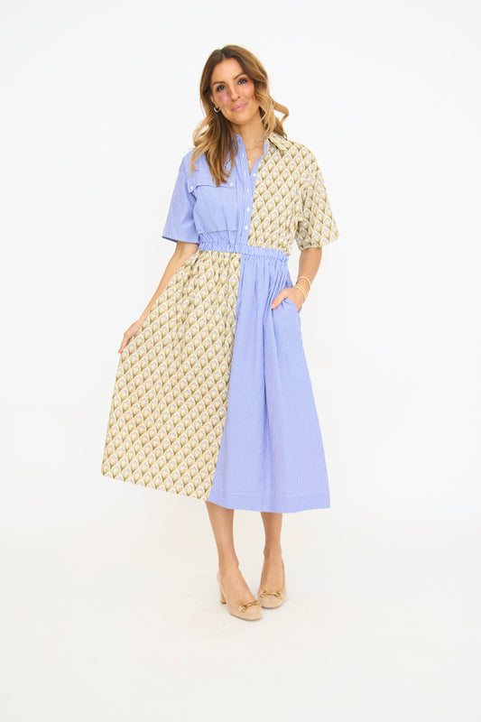 Mixed Print Shirt Dress