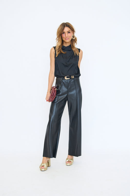 Pintuck Detail Wide Straight Pants