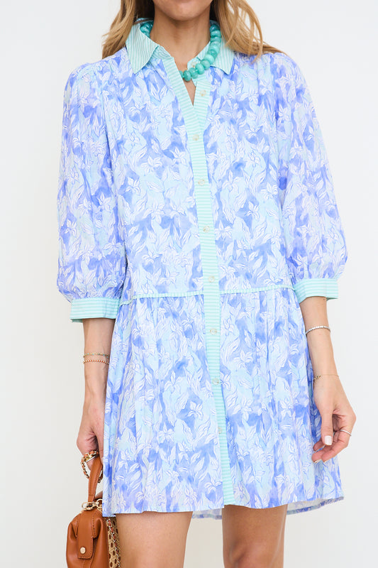 Stripe Contrast Detail Button Down Floral Dress