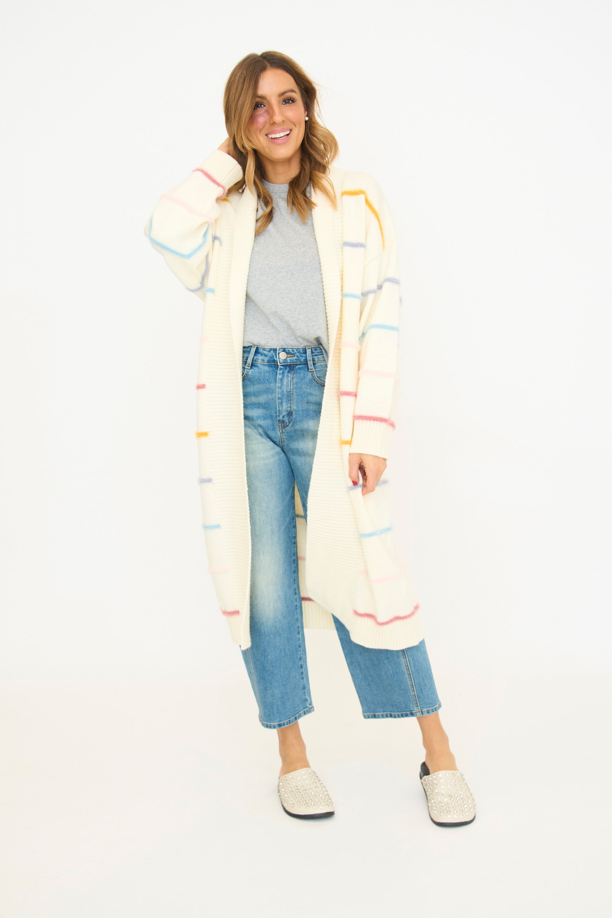 Rainbow Stripe Long Cardigan