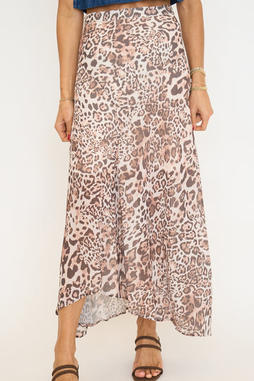 Asymmetrical Hem Soft Leopard Print Skirt
