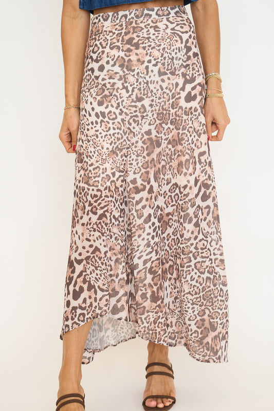 Asymmetrical Hem Soft Leopard Print Skirt