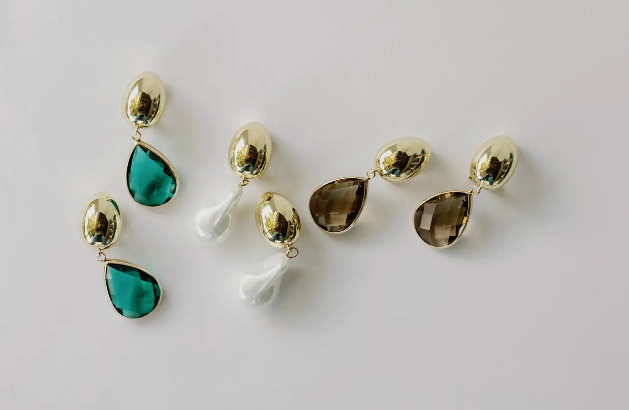 Vintage Chunky Gold and Green Statement Drop Earrings