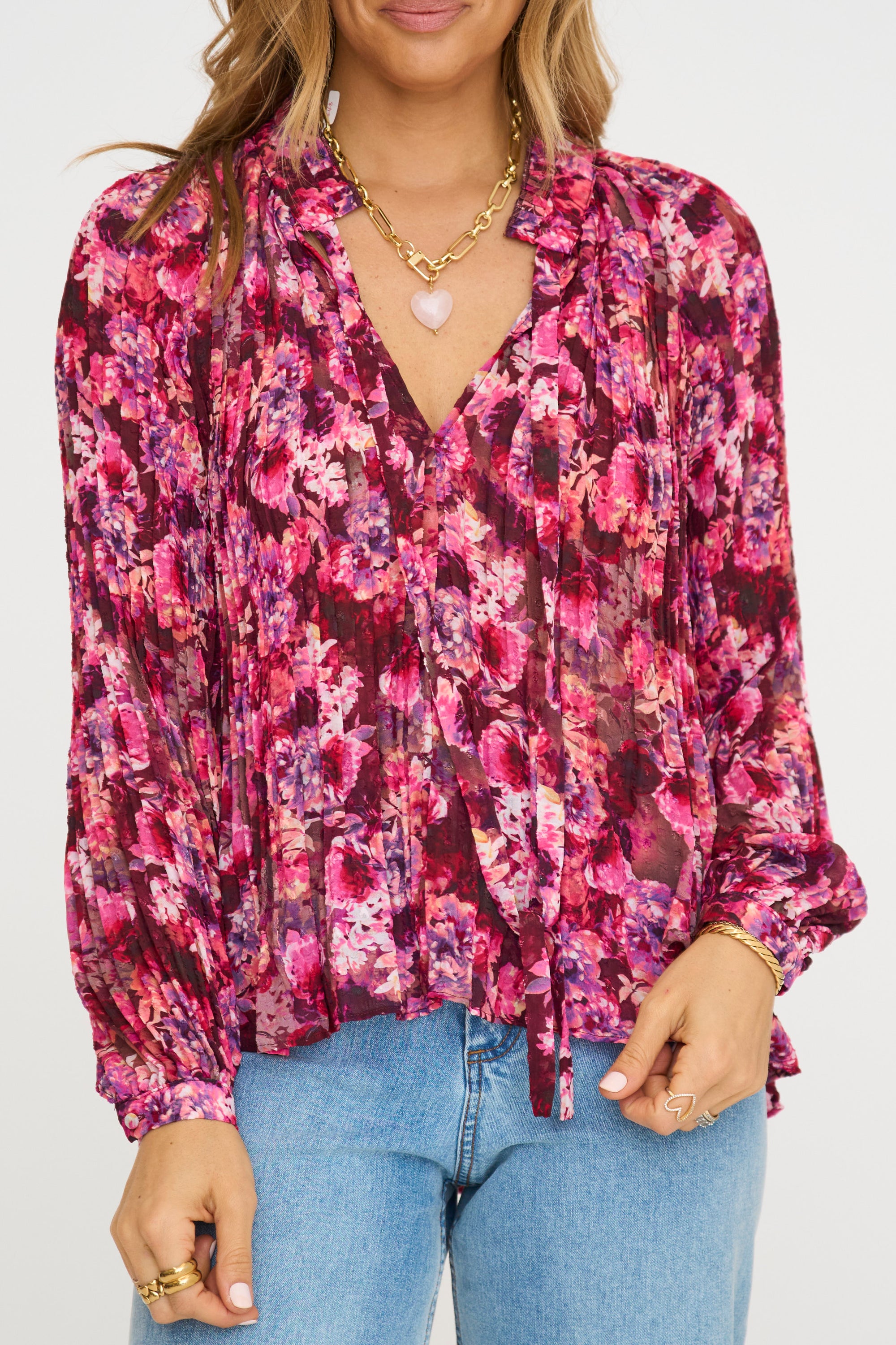 Femine Floral Blouse in Magenta