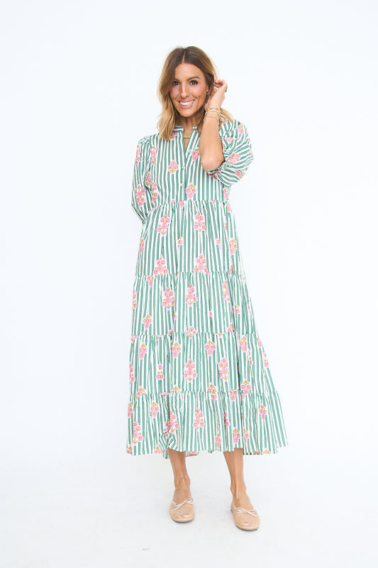 Kiki Stripe Floral Tier Maxi Dress