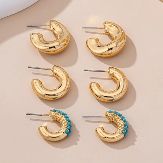 Turquoise Enamel Hoop Trio Earring Set