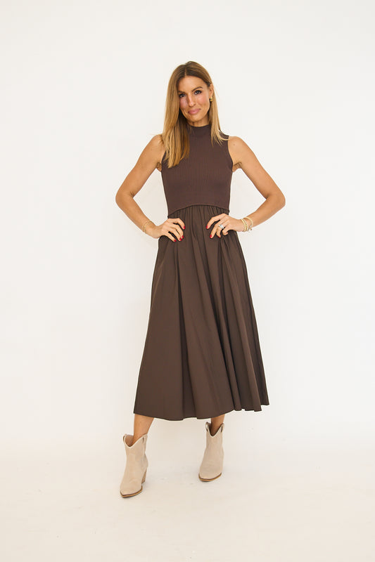 Cocoa Mixed Media Midi Dress