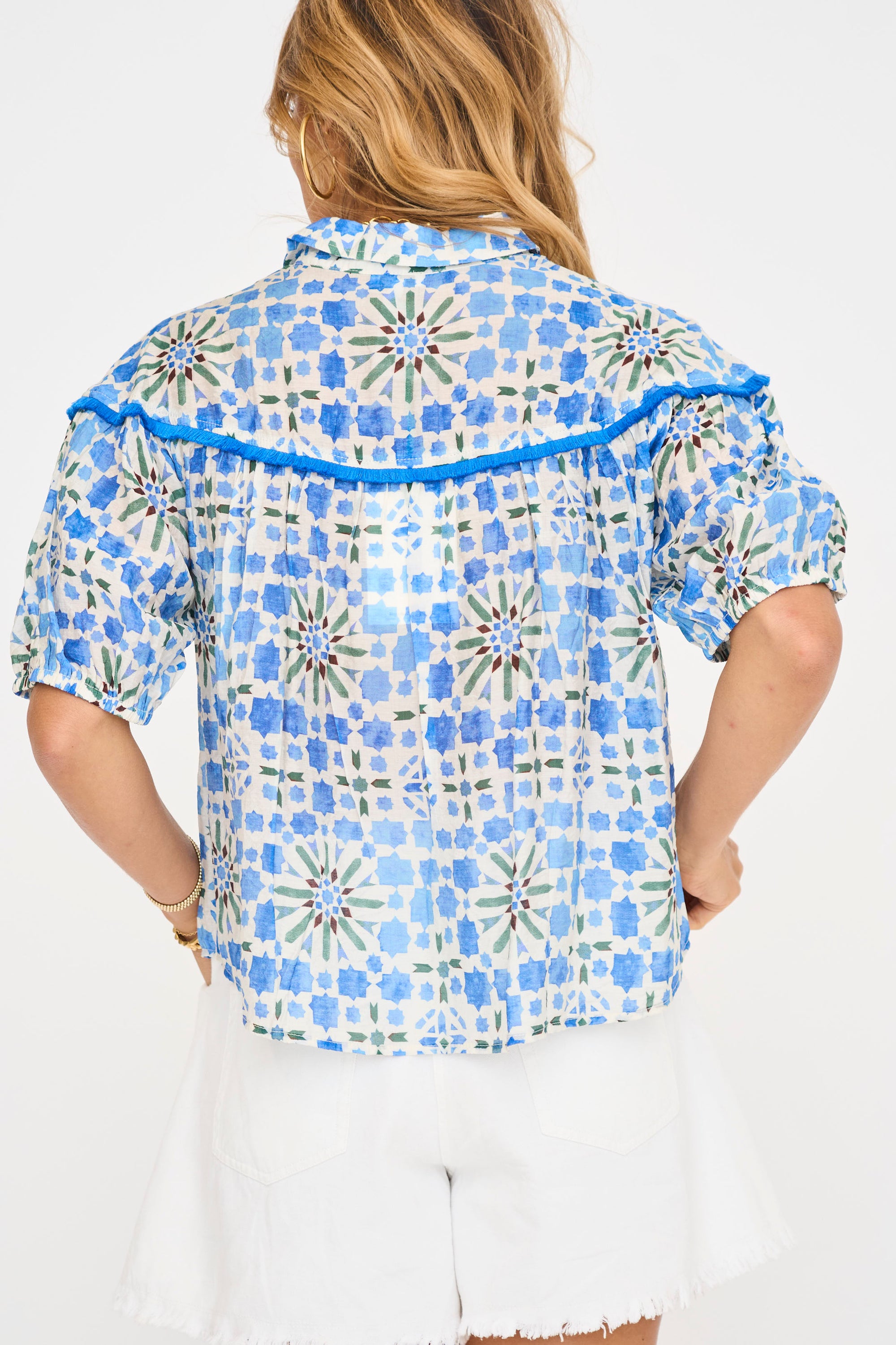 Fringed Yoke Collared Floral Top