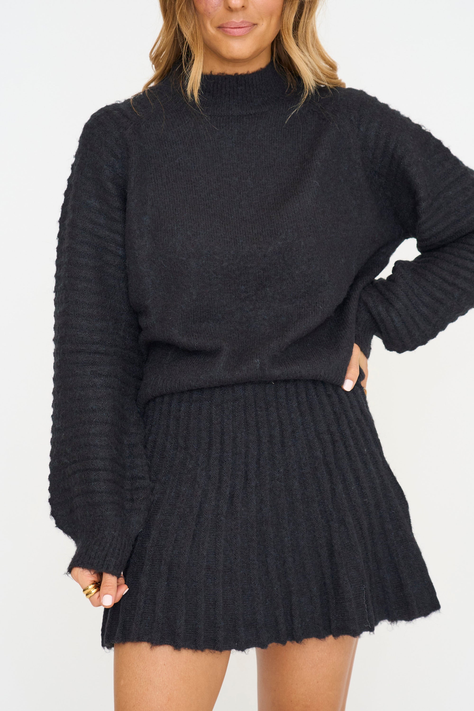 Gabrielle Balloon Sleeve Sweater and Pleated Mini Skirt Set