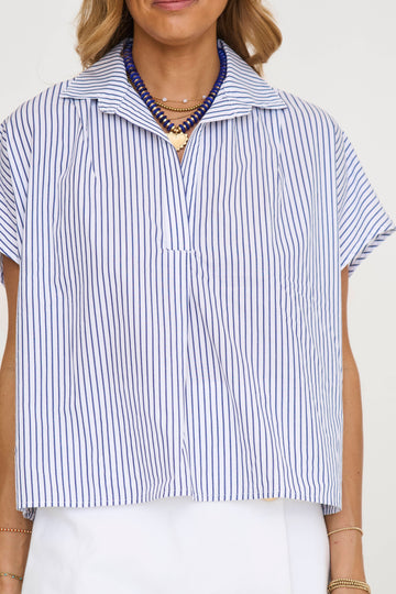 Stripe Classic VNeck Collar Top