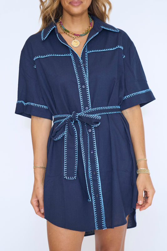 Stitch Detailed Shirt Mini Dress