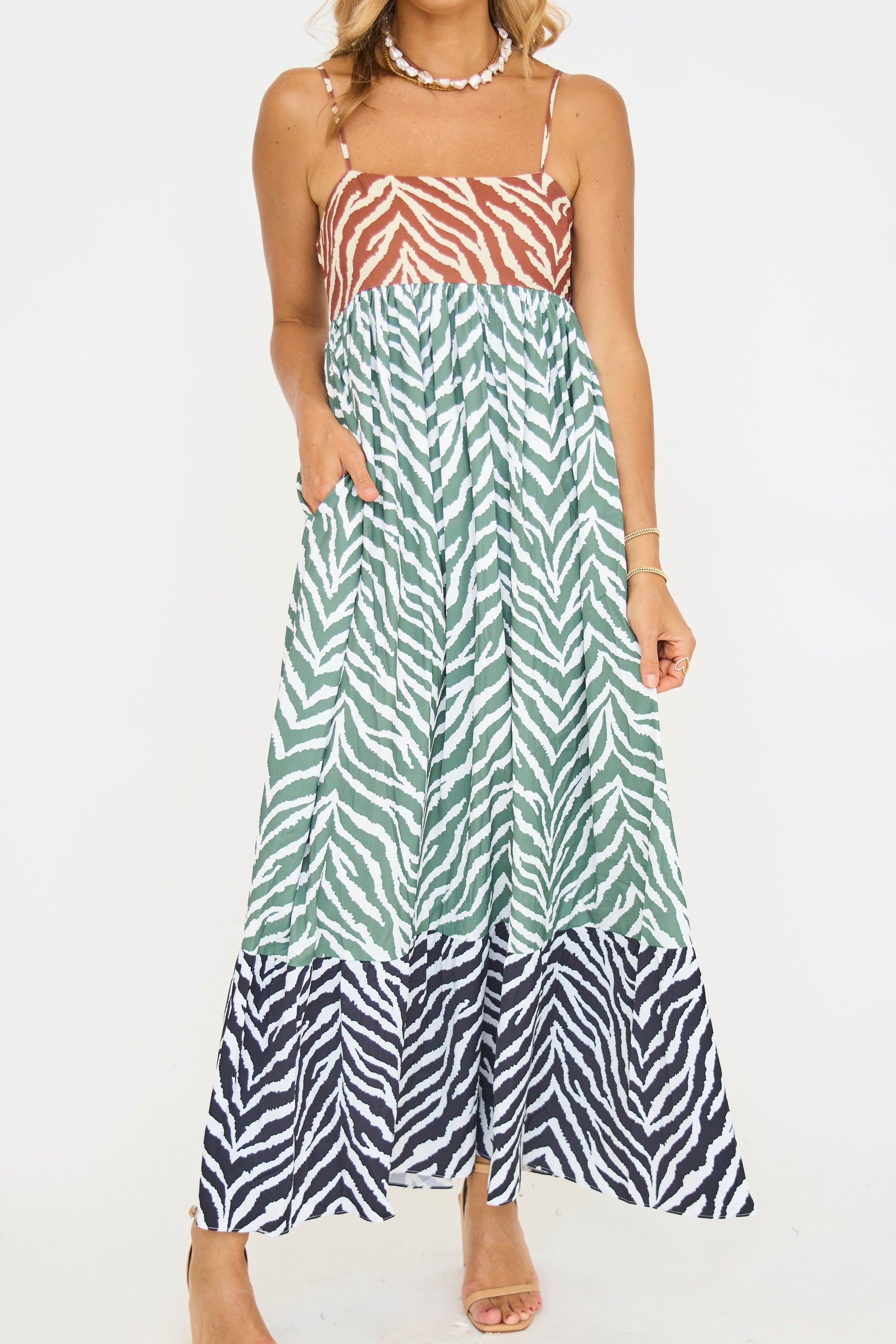 Zebra Print Colorblocked Maxi Dress