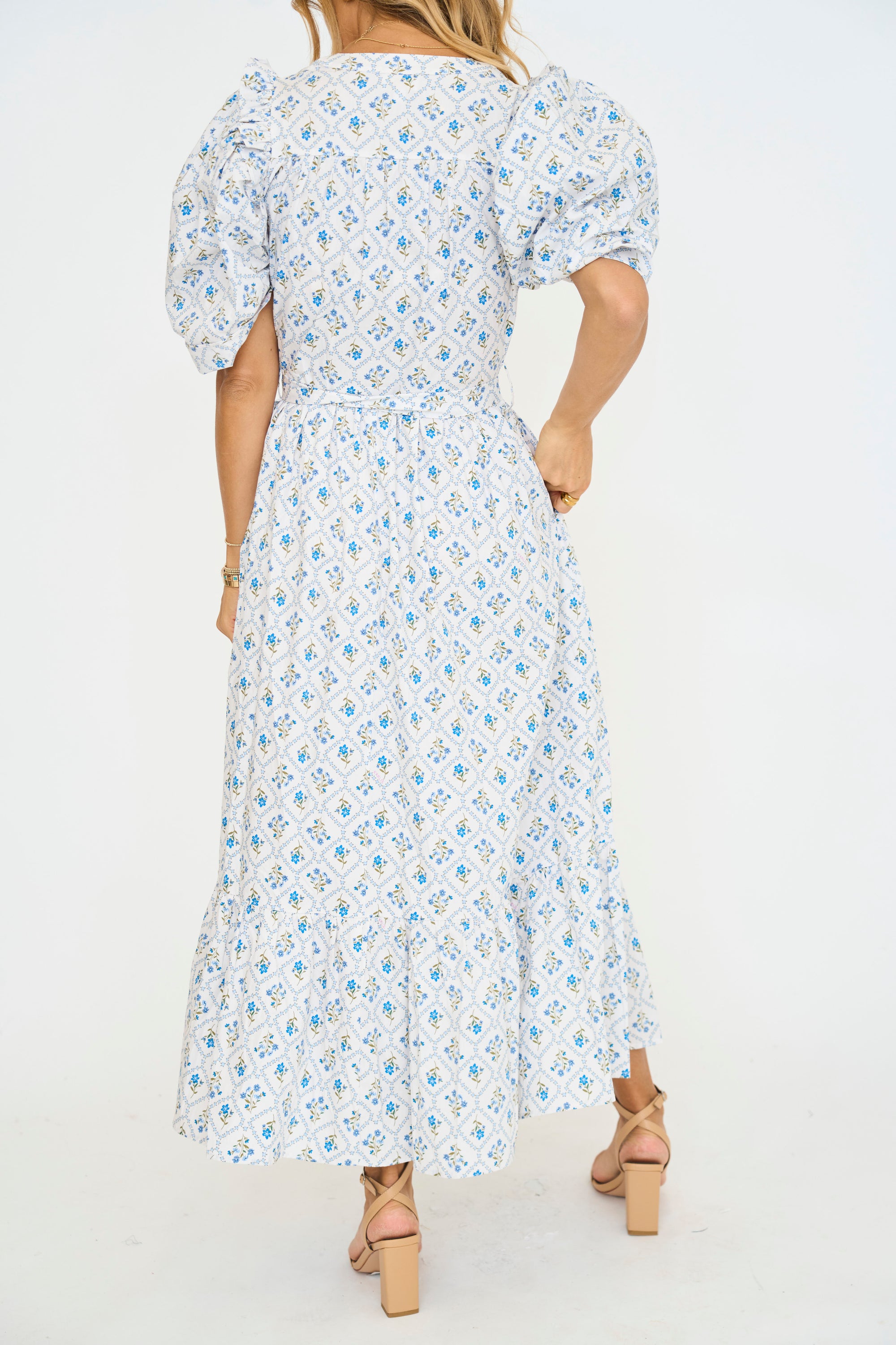 French Floral Garden Puff Sleeve Maxi Dress