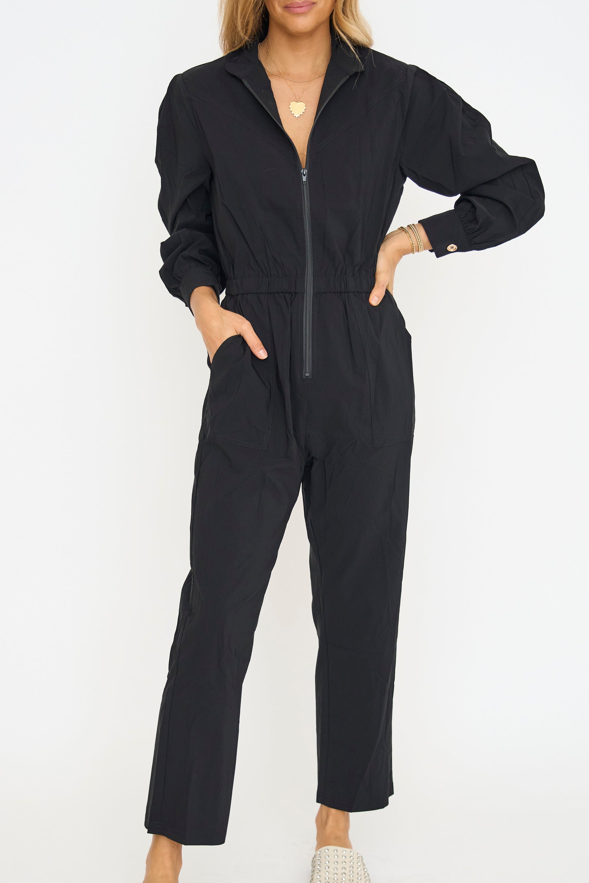 Black Zip Performance Jumpsuit