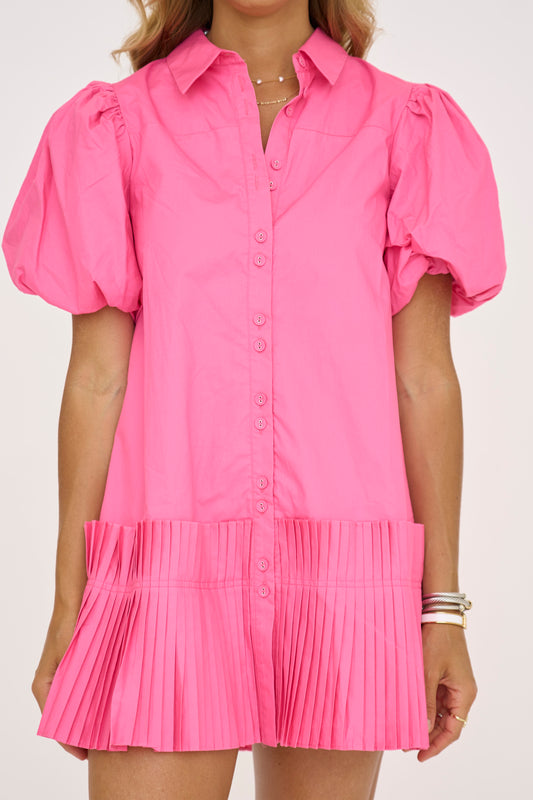 Pleated Hem Shirt Dress