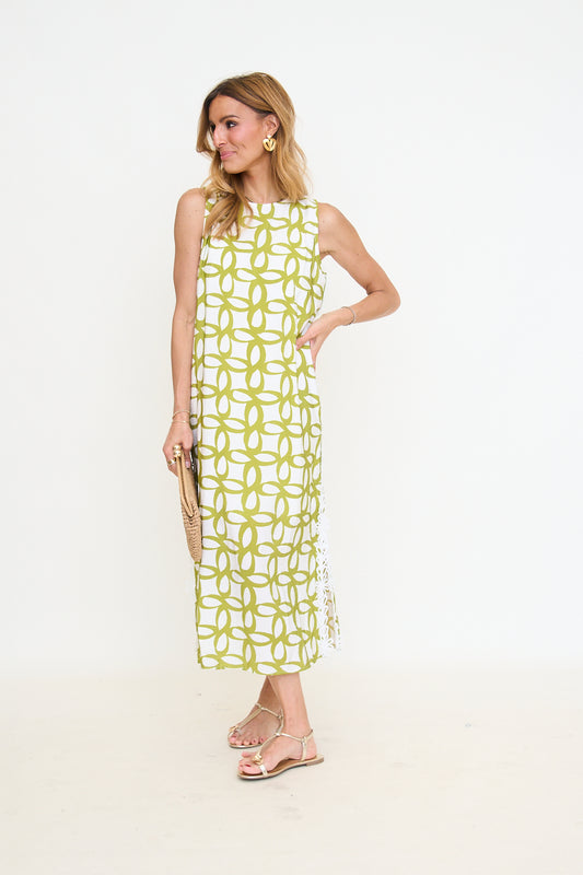 Geometric Printed Sleeveless Midi Dress