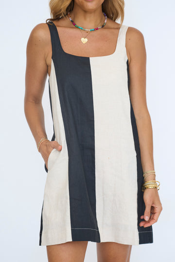 Color Block Linen Mini Dress