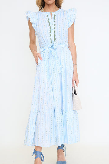 Floral Stripe Ric Rac Trim Maxi