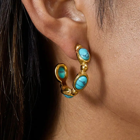 Bubble Turquoise Hoop Earrings