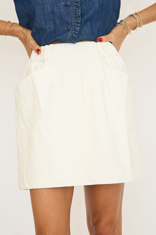 Kate Faux Leather Skirt in White Croc