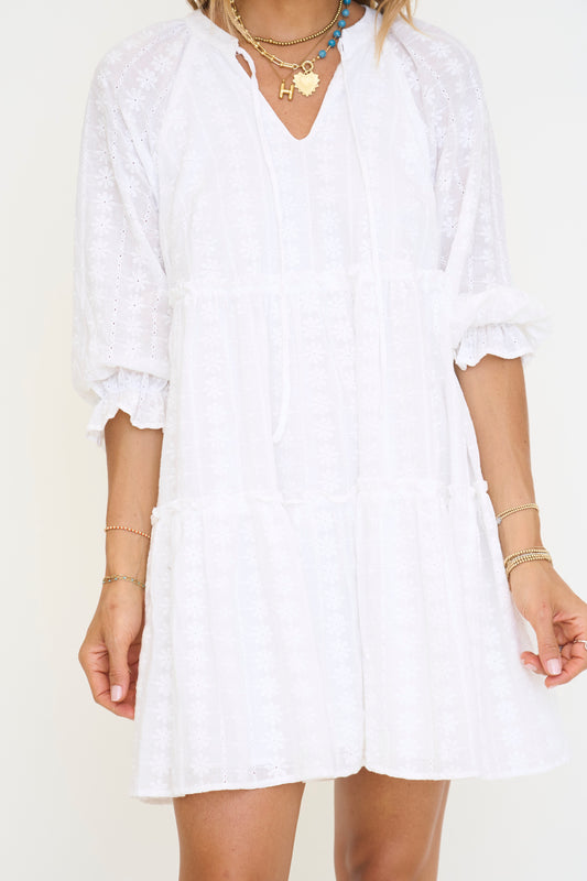 3/4 Sleeve Lace Tiered Mini Dress