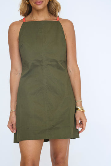 Olive Mini Dress with Contrast Straps