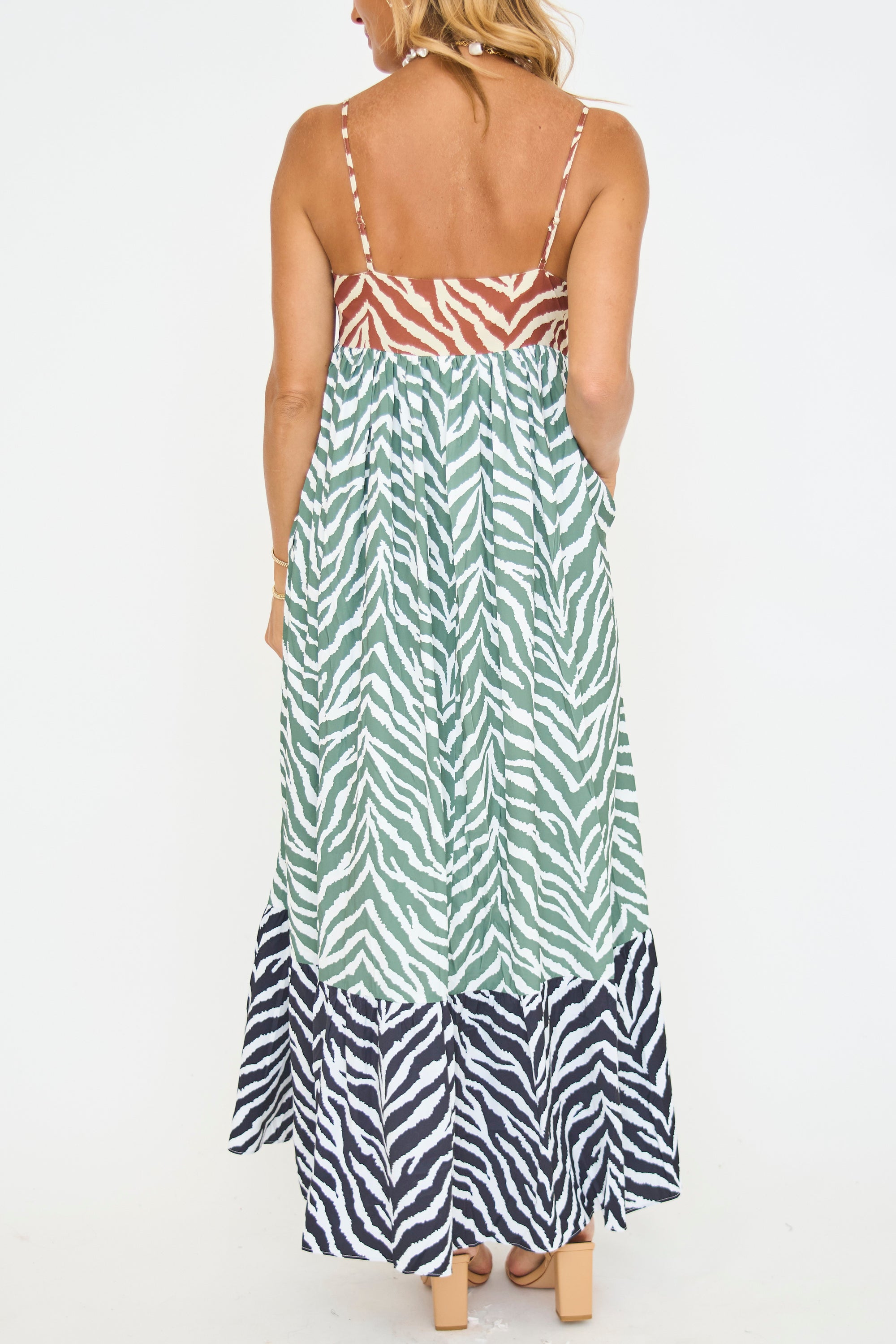 Zebra Print Colorblocked Maxi Dress