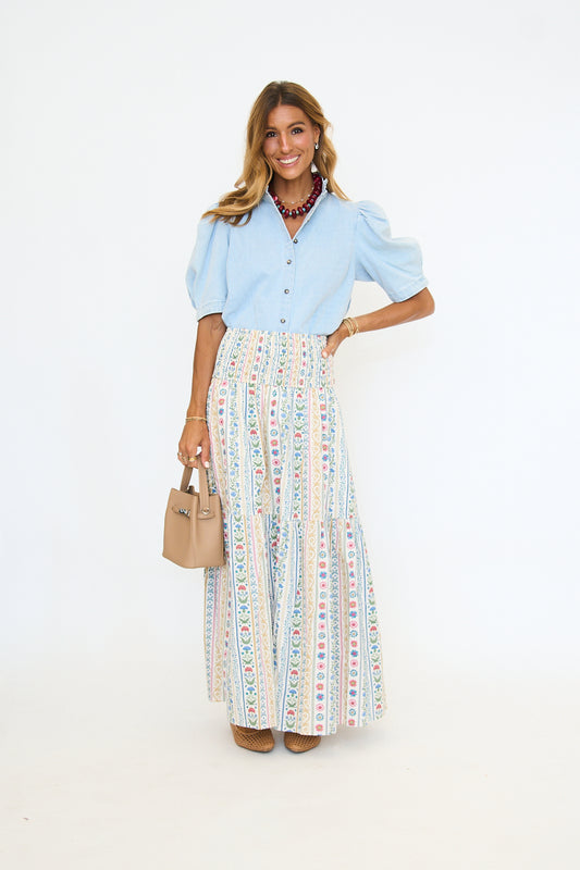 French Cottage Floral Tier Maxi Skirt