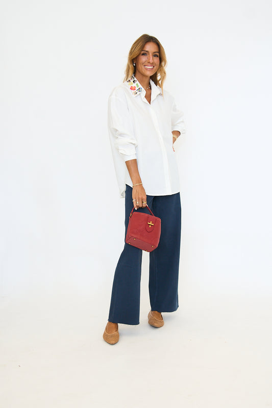 Novelty Button Collar Poplin Top
